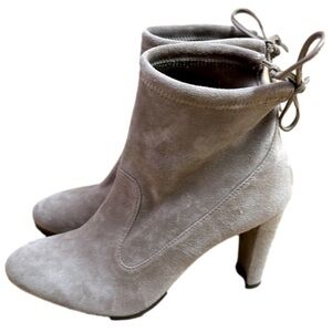 New Authentic Stuart Weitzman Glove Tie-Back Suede Taupe Ankle Boots